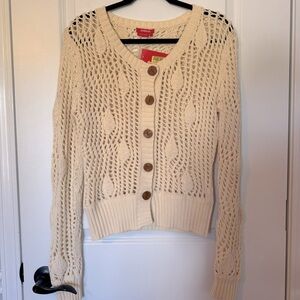 NWT Dorothee Bis Cream Open Knit Button-Up Cardigan Size Large Sweater